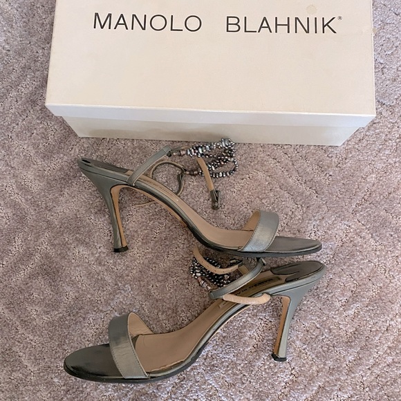 Manolo Blahnik Gunmetal Beaded” Meme” Sandals sz 39 (8.5/9 US) VGUC - Picture 4 of 7